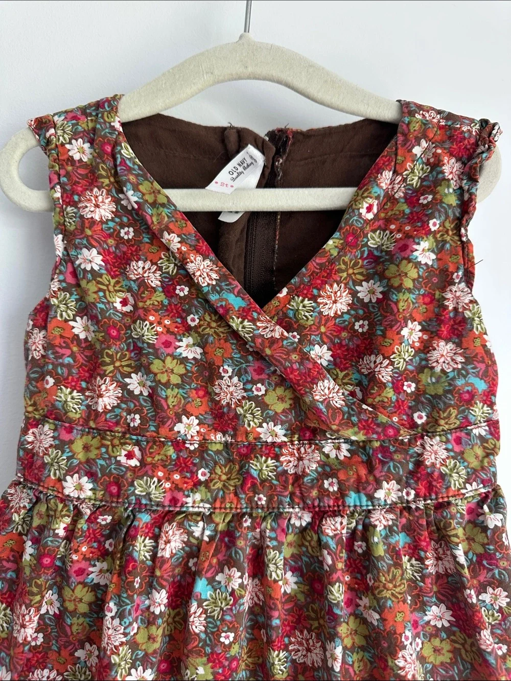Old Navy Girls Floral Dress 2T Brown Cotton Fall Cottagecore Pocket Dress YK2 - Picture 3 of 8